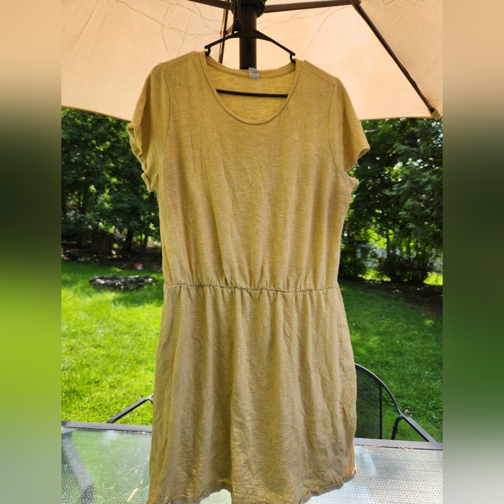 Old Navy Tan Ruched Midi Sundress
